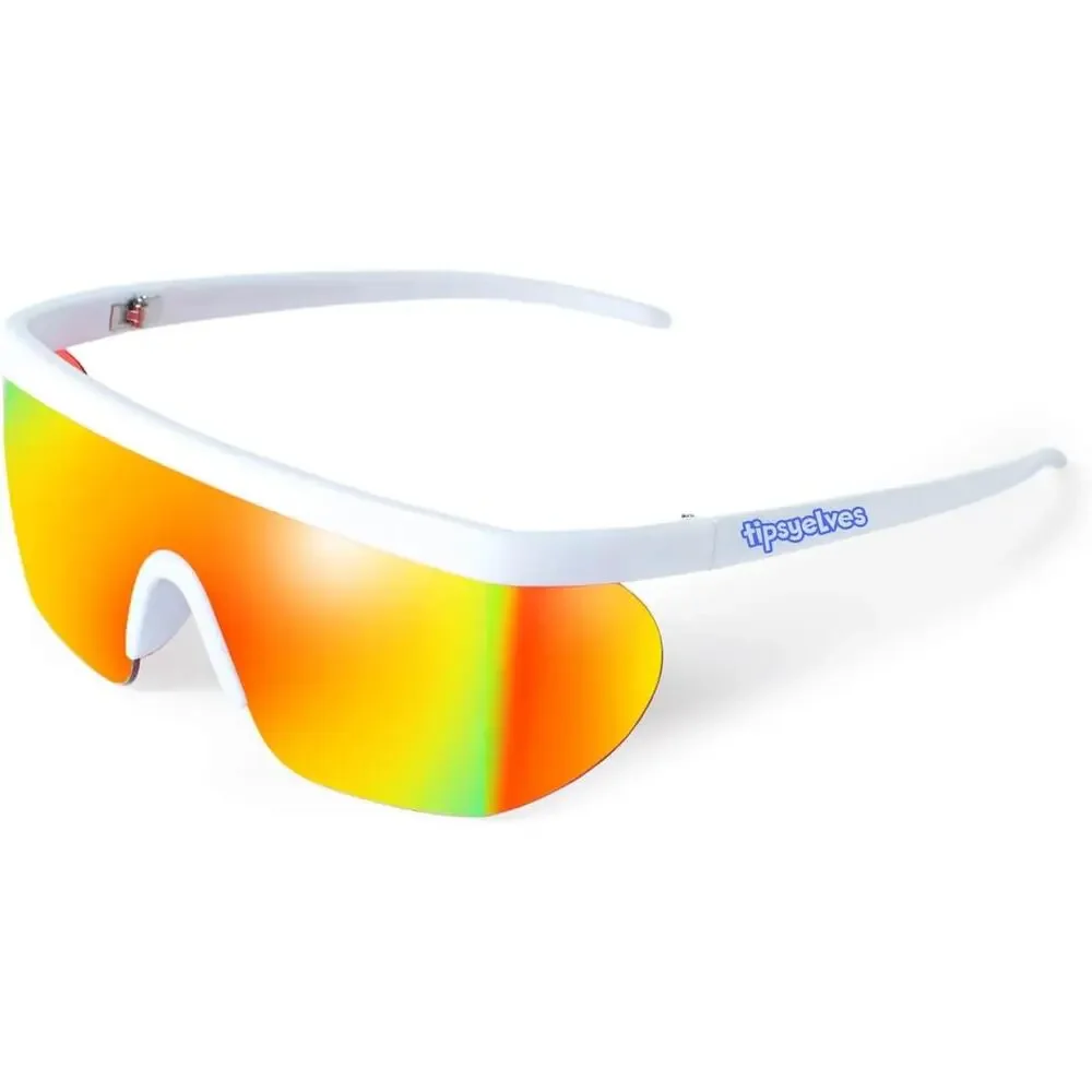 NWT Tipsy Elves Miami Ice White Polarized Sunglasses Mirrorized Retro Sporty Ski